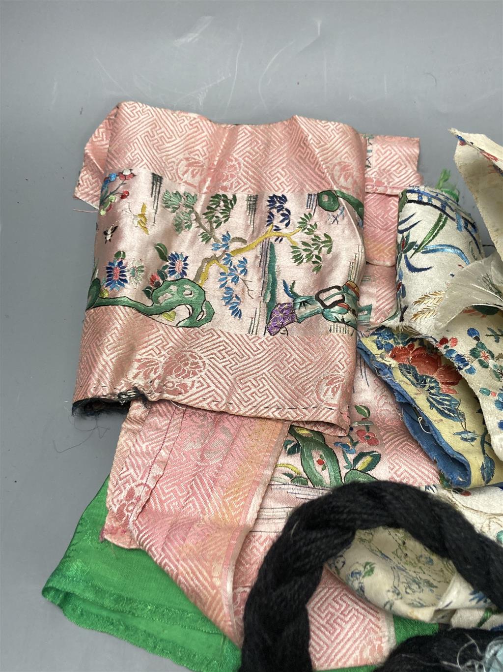 A group of 19th century and 20th century Chinese sleeve bands and various Chinese embroideries